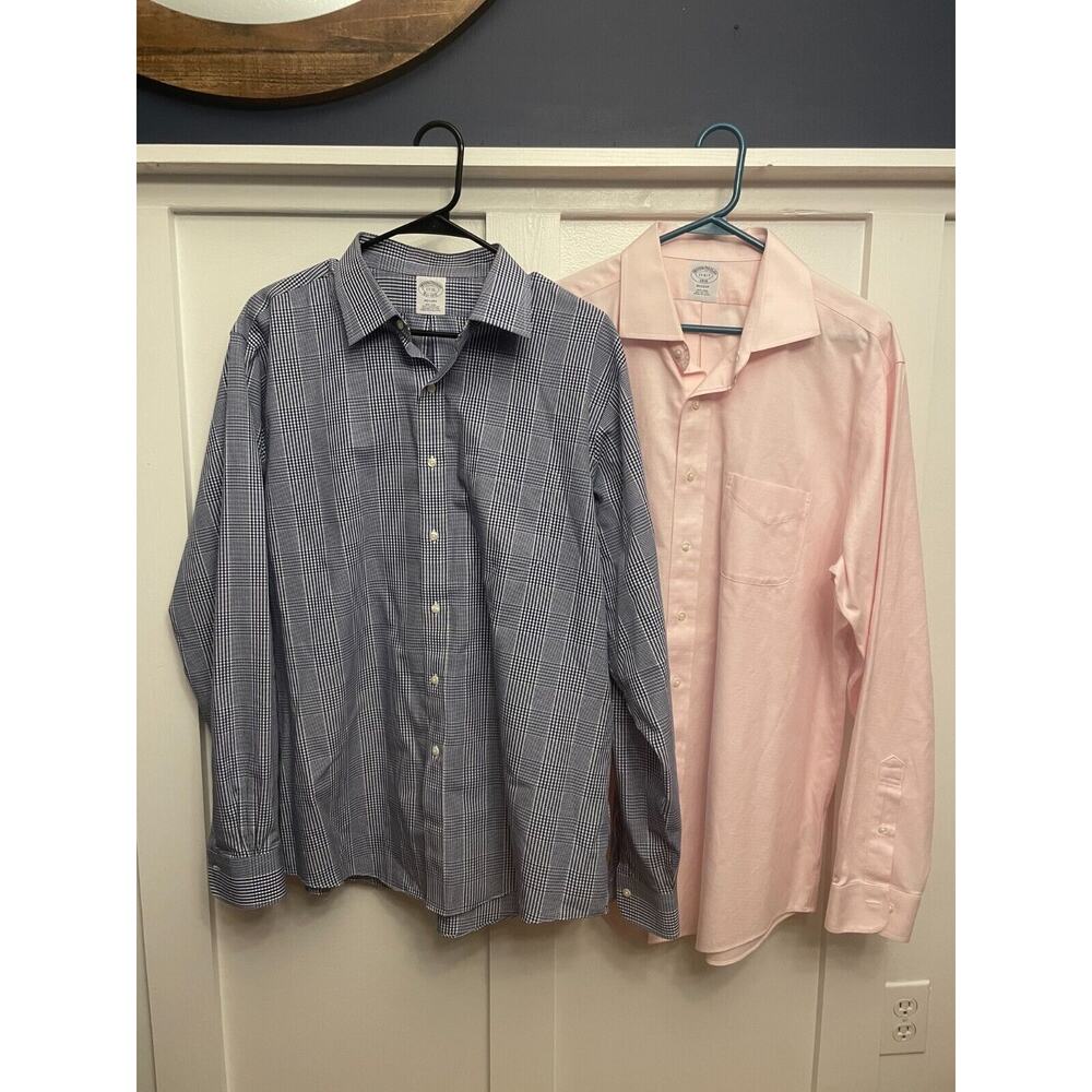 Brooks Brothers LOT OF 2 Pink & Blue Check Button Down Shirts Non Iron Sz. 17 36
